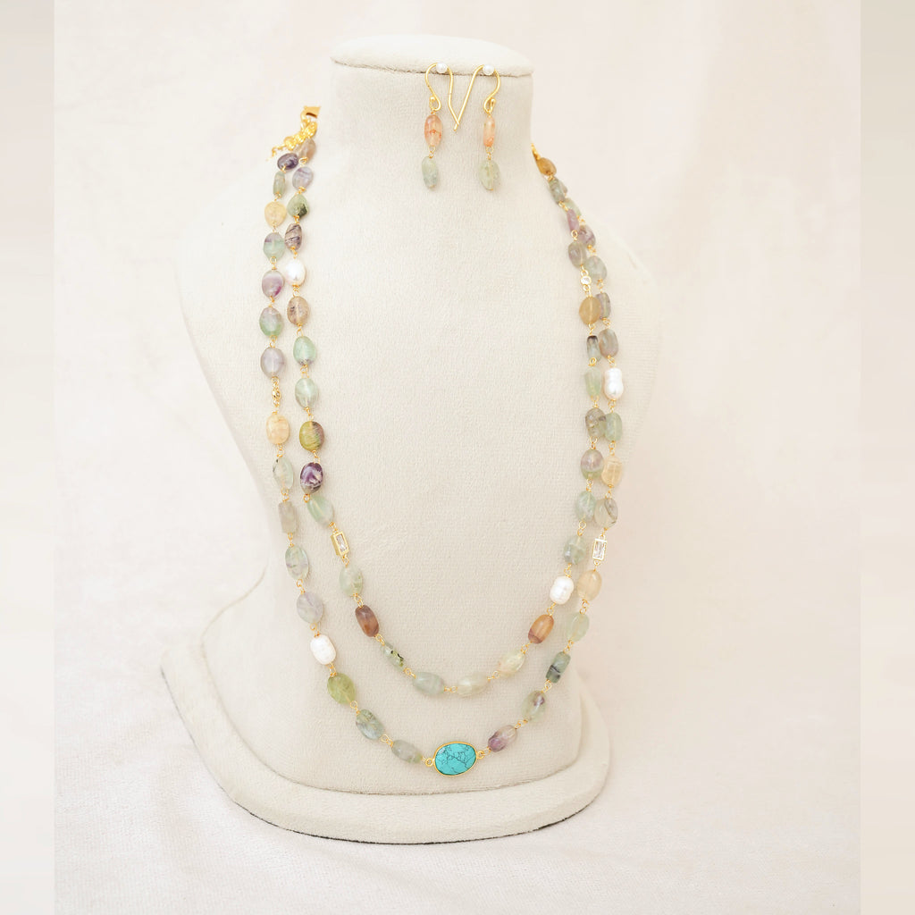 Fluorite & Pearl Layered Necklace Set