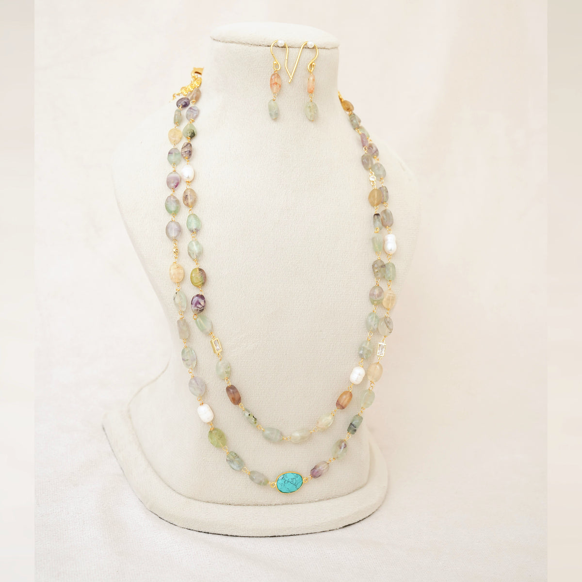 Fluorite & Pearl Layered Necklace Set
