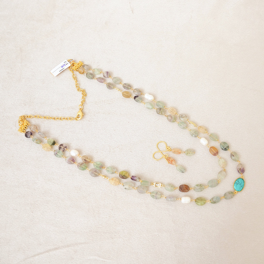 Fluorite & Pearl Layered Necklace Set