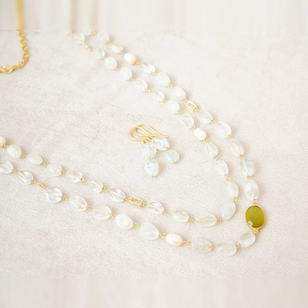 Crystal Quartz & Pearl Layered Necklace Set