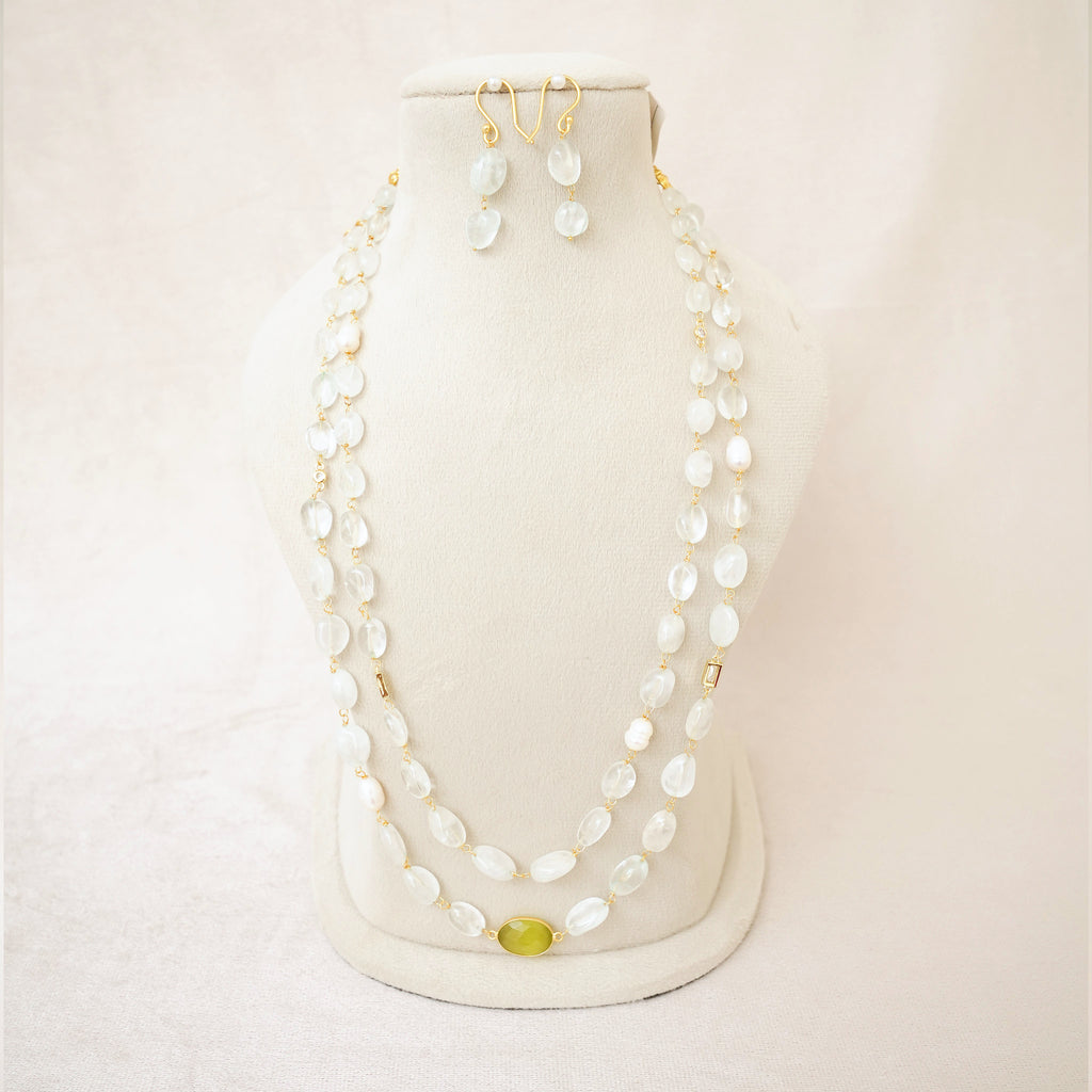 Crystal Quartz & Pearl Layered Necklace Set