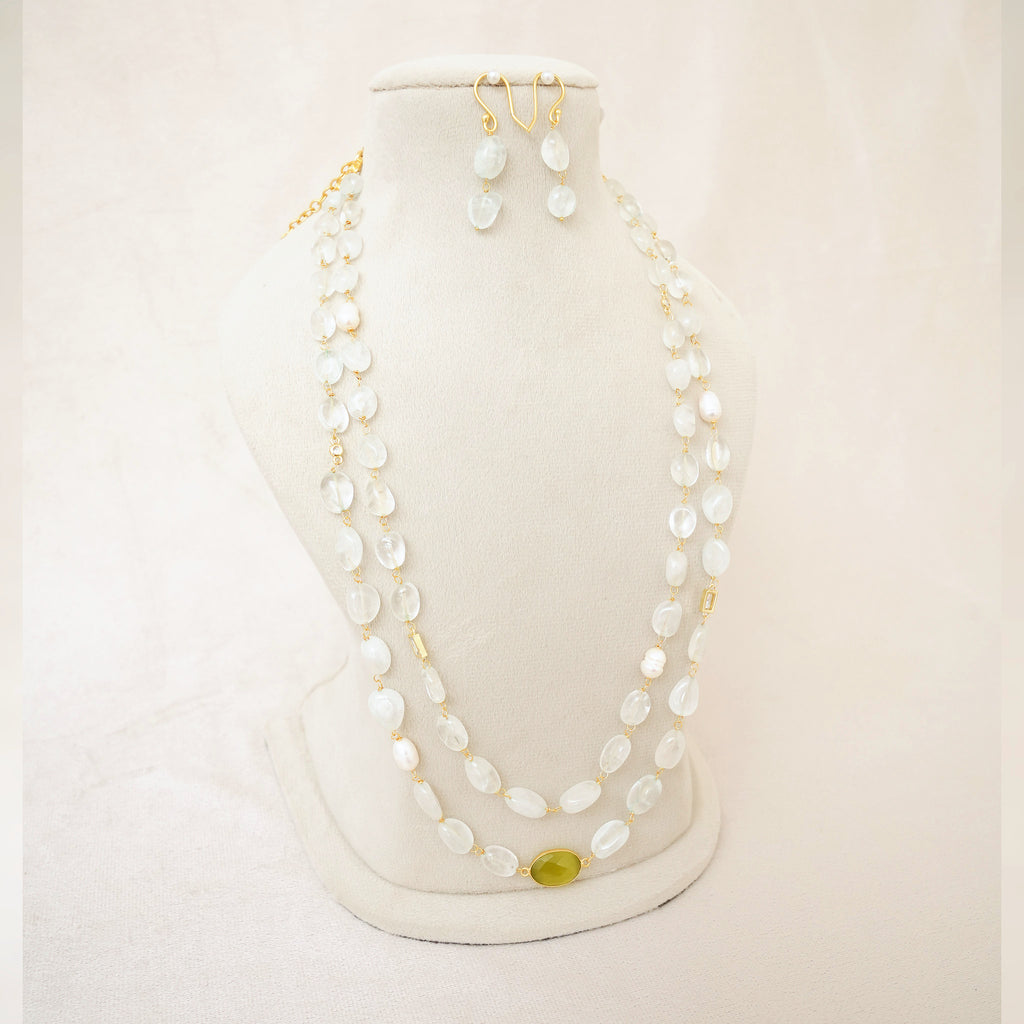 Crystal Quartz & Pearl Layered Necklace Set