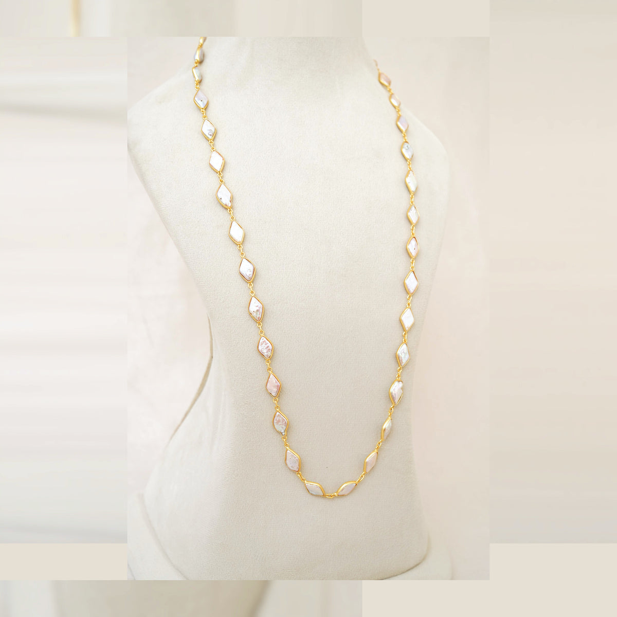 Diamond-Shape Crystal Station Long Necklace