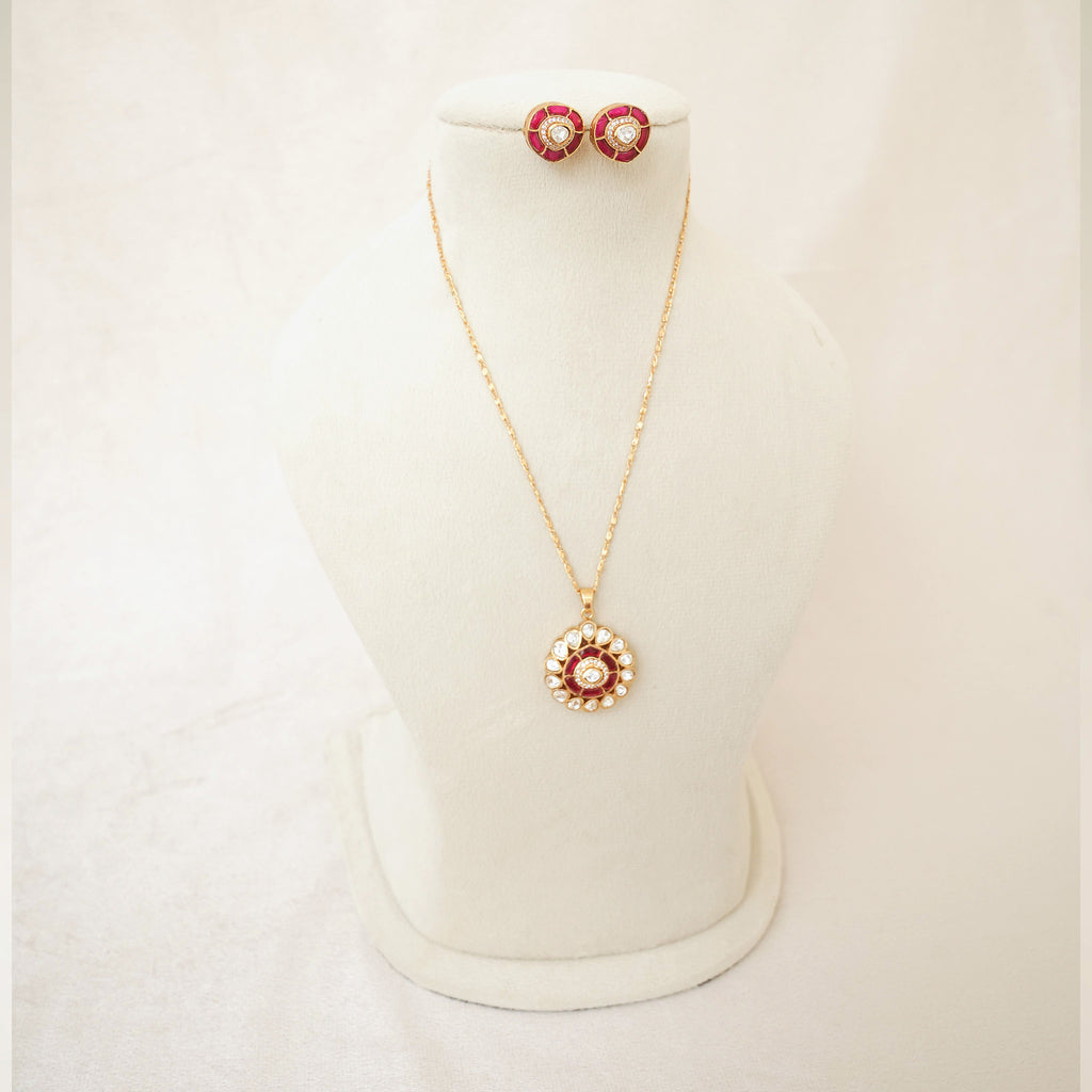 Ruby Kundan Medallion Pendant Necklace Set