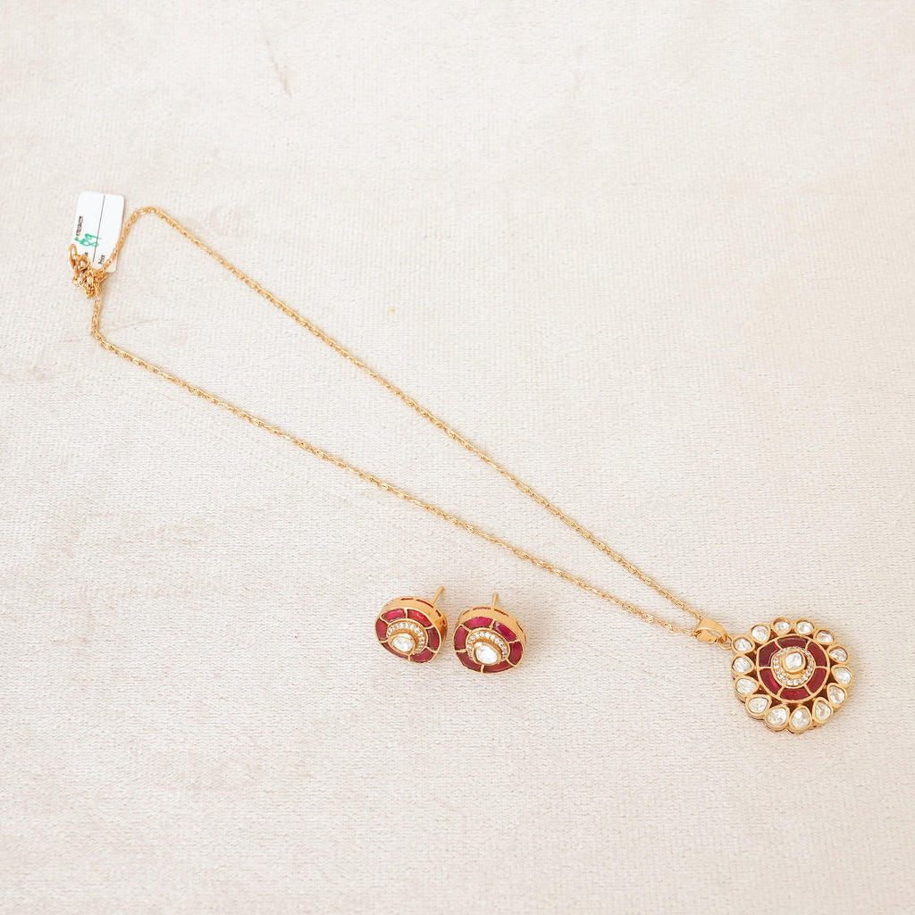 Ruby Kundan Medallion Pendant Necklace Set