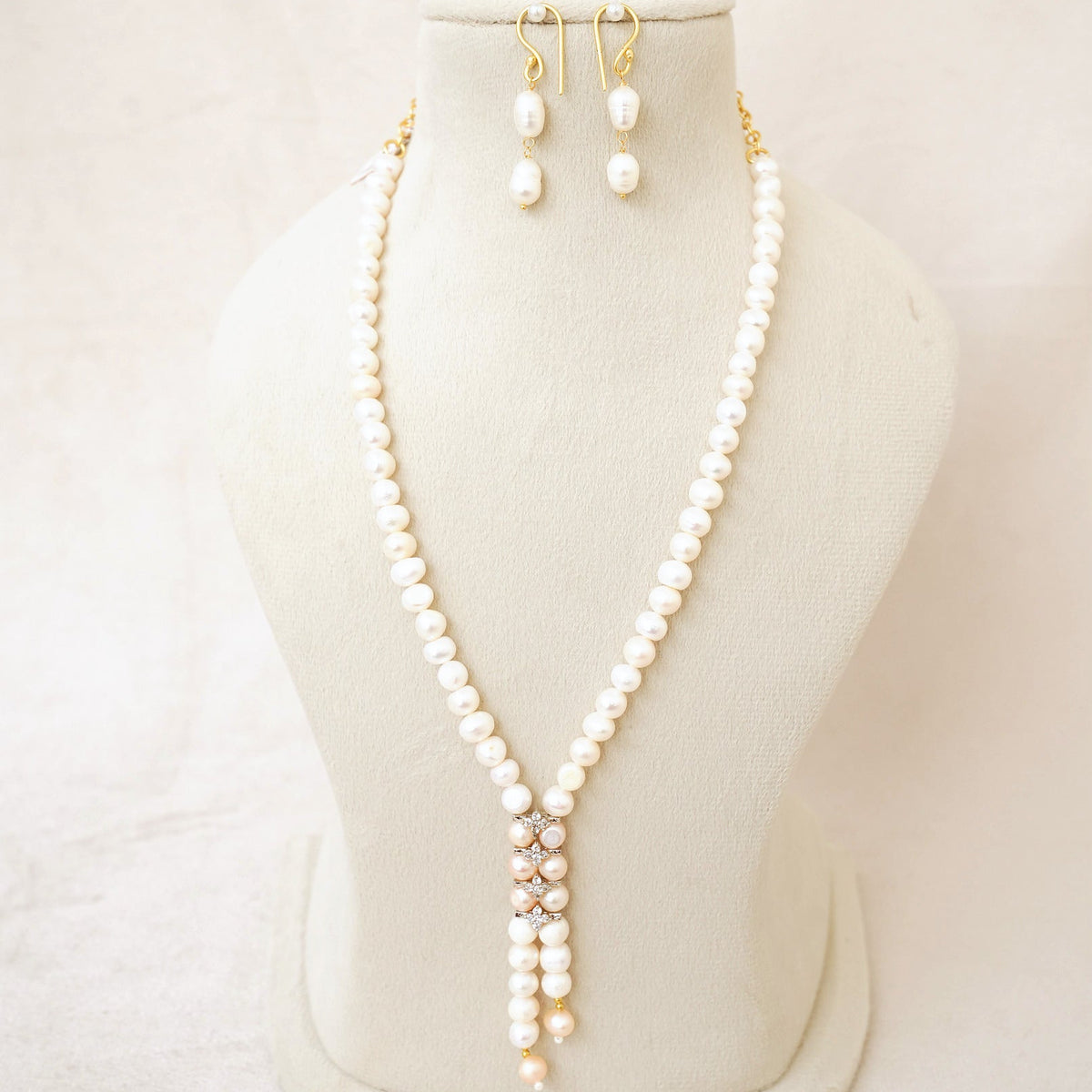 Freshwater Pearl Y-Drop Long Necklace Set