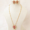 Ruby Kundan Floral Fan Pendant Necklace Set