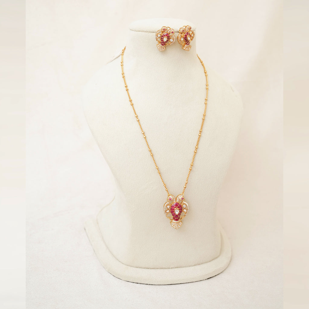 Ruby Kundan Floral Fan Pendant Necklace Set