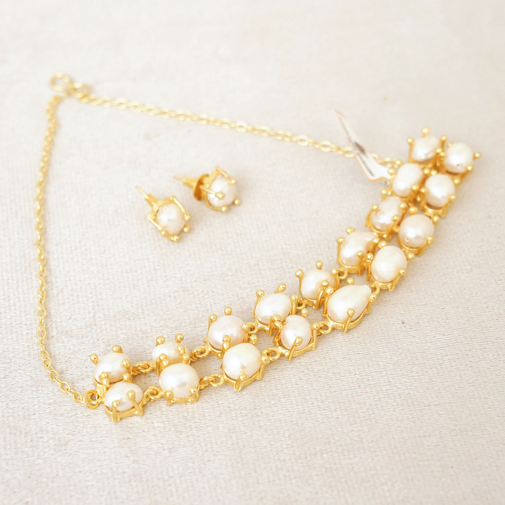 Baroque Pearl Prong-Set Necklace Set
