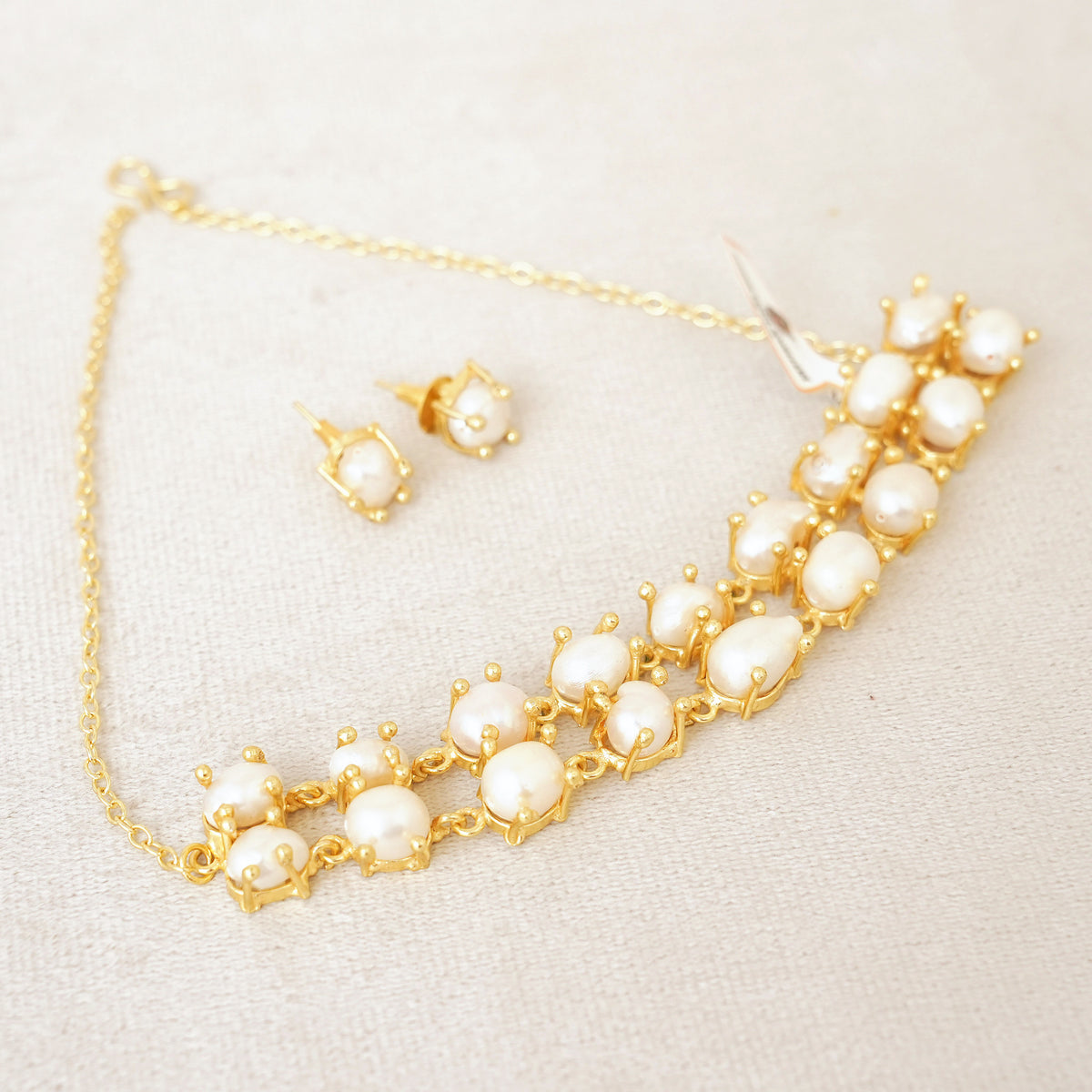 Baroque Pearl Prong-Set Necklace Set