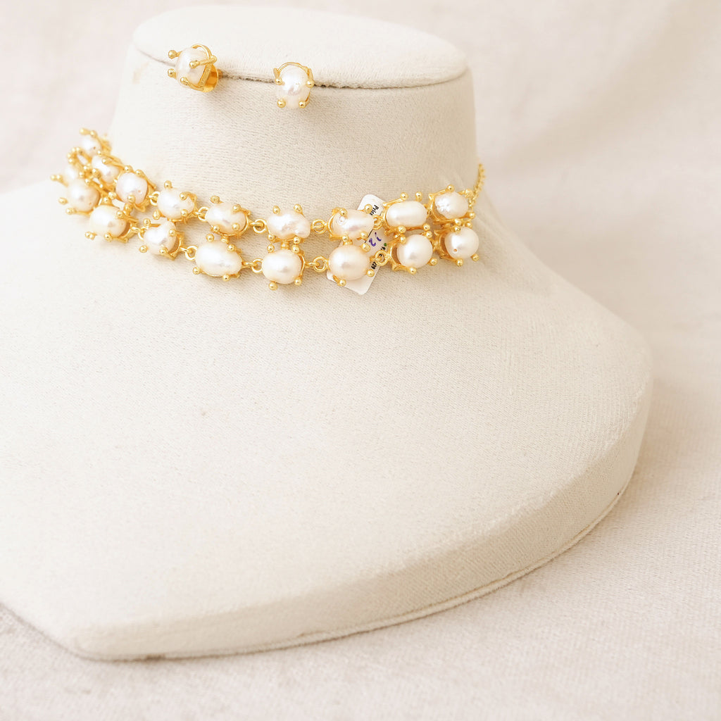 Baroque Pearl Prong-Set Necklace Set