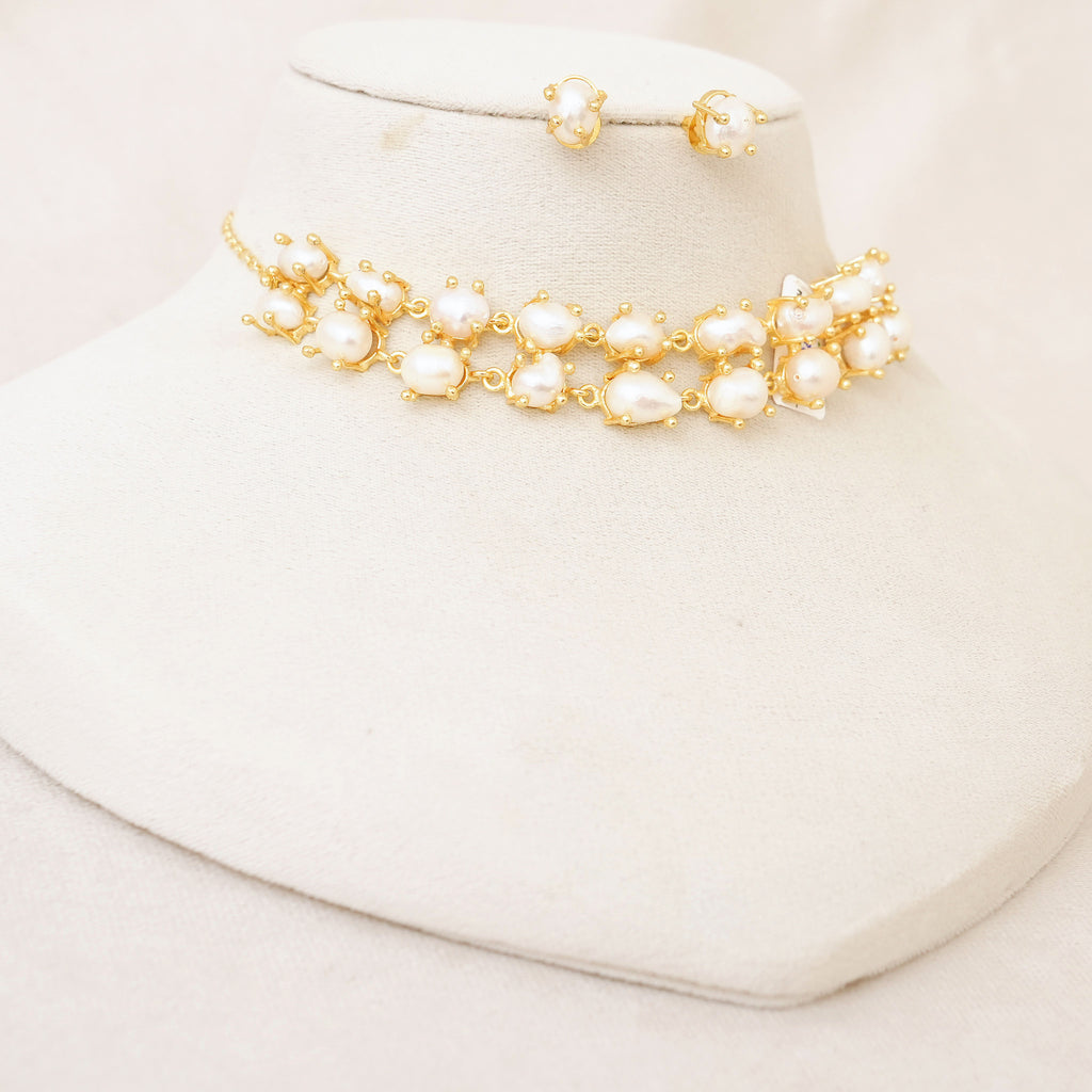 Baroque Pearl Prong-Set Necklace Set
