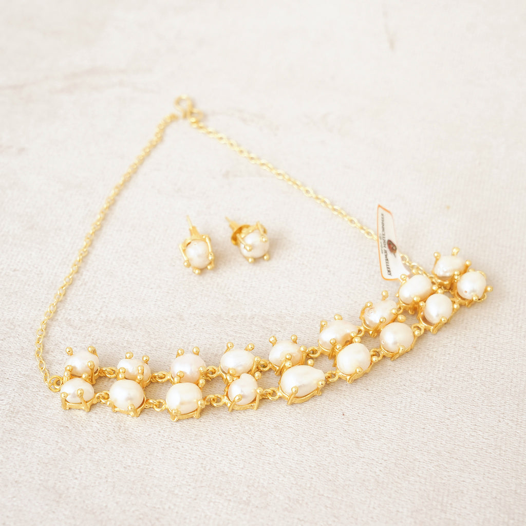 Baroque Pearl Prong-Set Necklace Set
