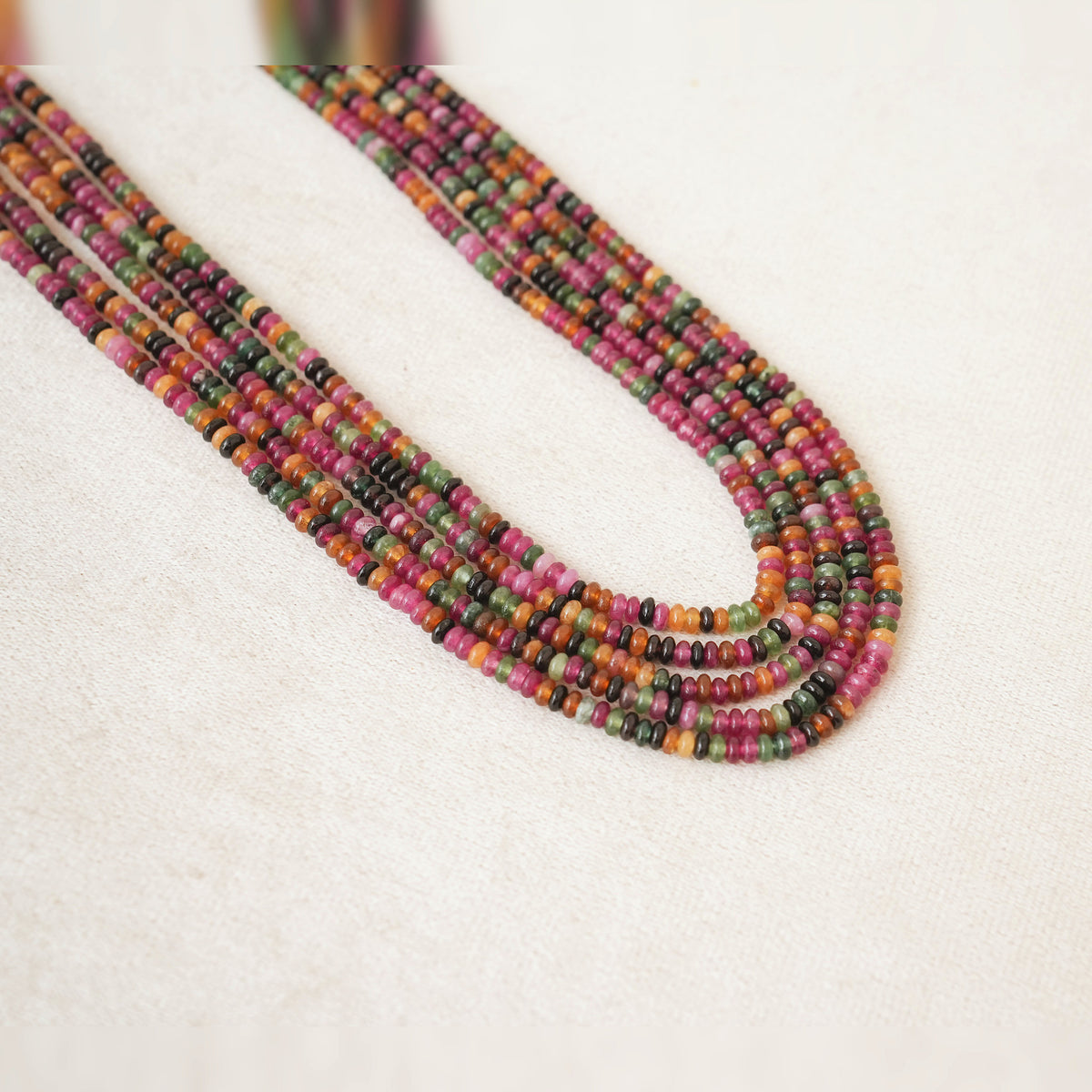 Multi-Tourmaline Bead Five-Strand Necklace