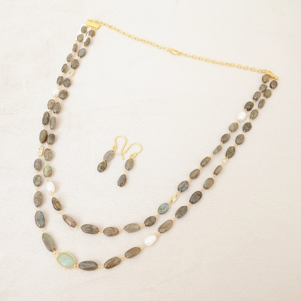 Labradorite & Pearl Layered Necklace Set