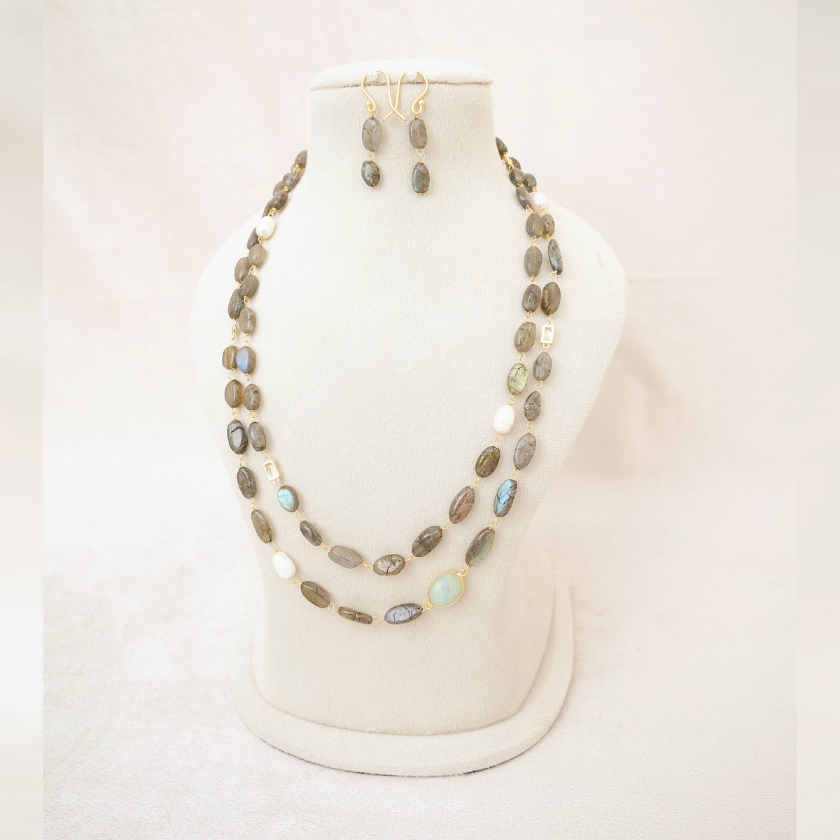Labradorite & Pearl Layered Necklace Set