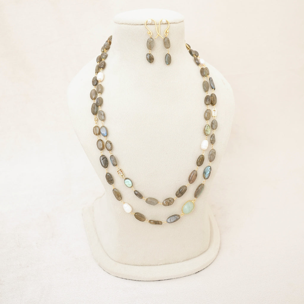 Labradorite & Pearl Layered Necklace Set