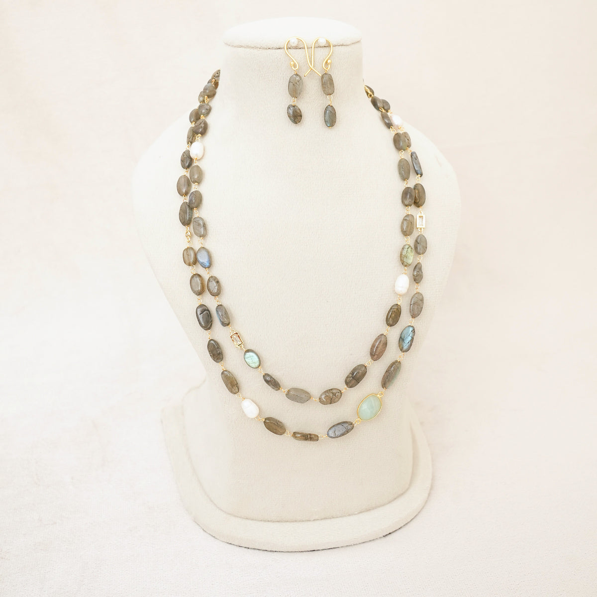 Labradorite & Pearl Layered Necklace Set