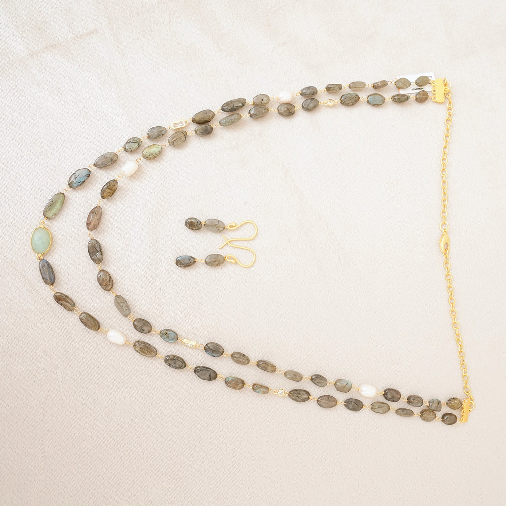 Labradorite & Pearl Layered Necklace Set
