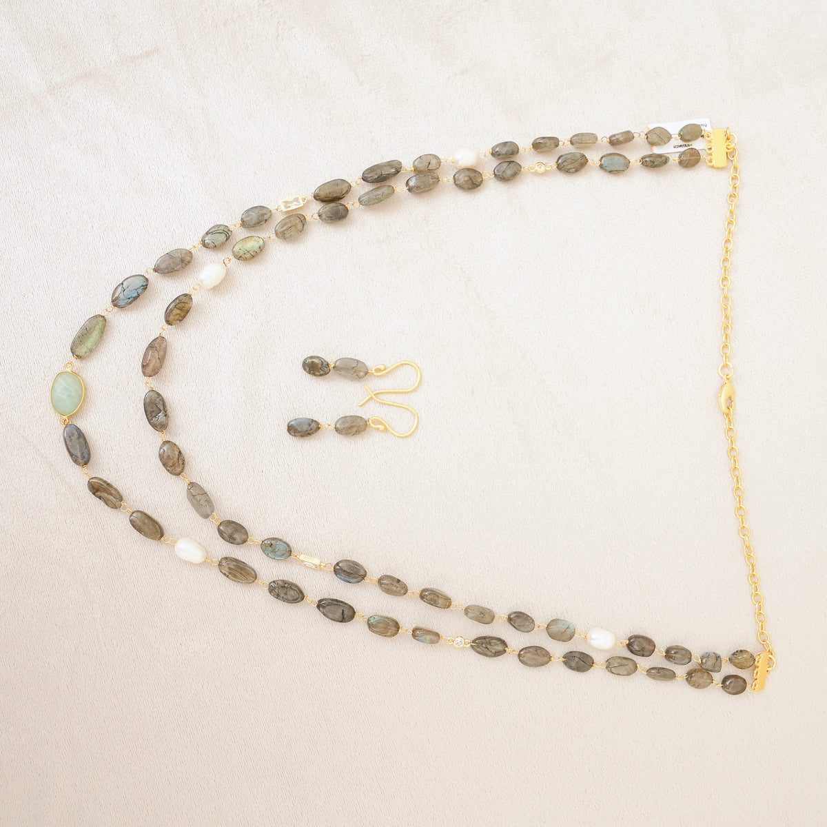 Labradorite & Pearl Layered Necklace Set