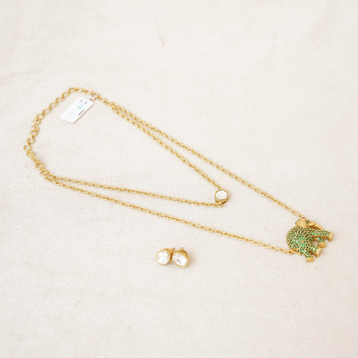 Green Elephant Pendant Layered Necklace Set