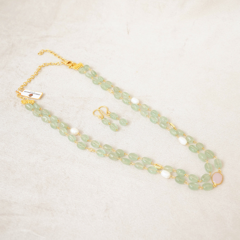 Mint Green Gemstone & Pearl Layered Necklace Set