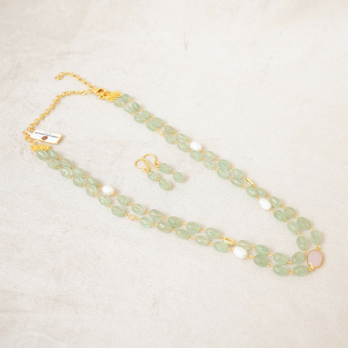 Mint Green Gemstone & Pearl Layered Necklace Set