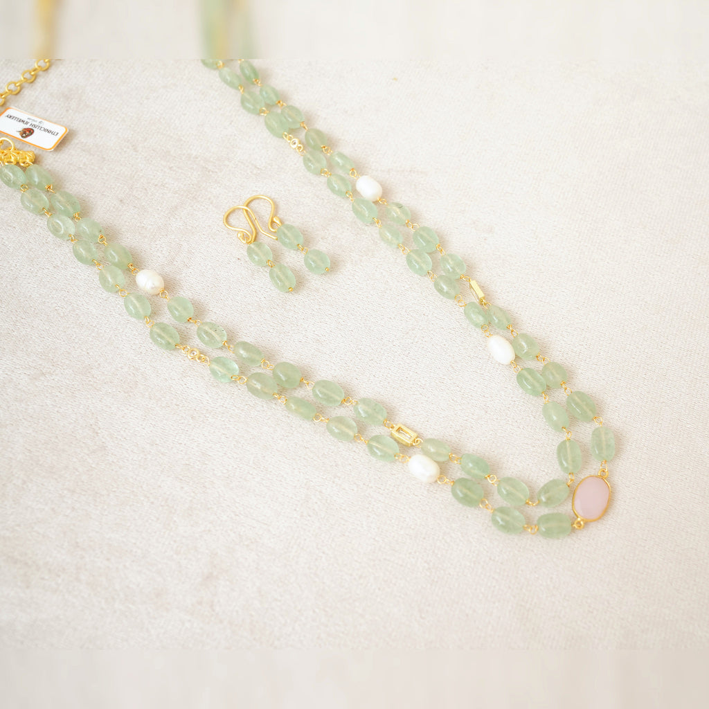 Mint Green Gemstone & Pearl Layered Necklace Set