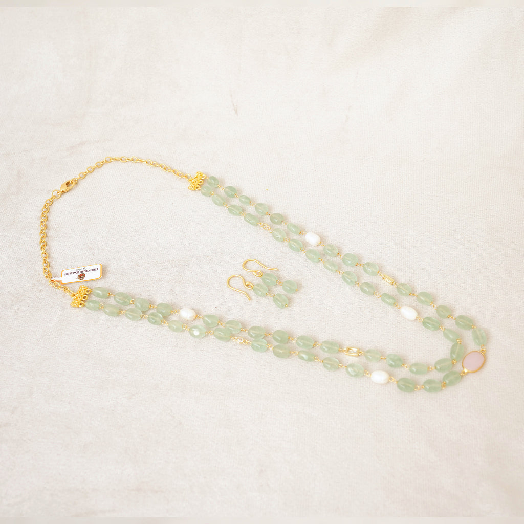 Mint Green Gemstone & Pearl Layered Necklace Set