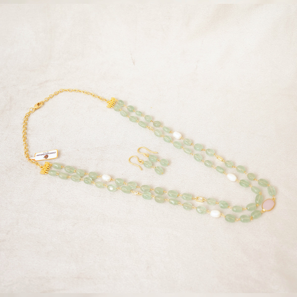 Mint Green Gemstone & Pearl Layered Necklace Set