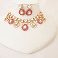 Pink Kundan Polki Pearl Necklace Set