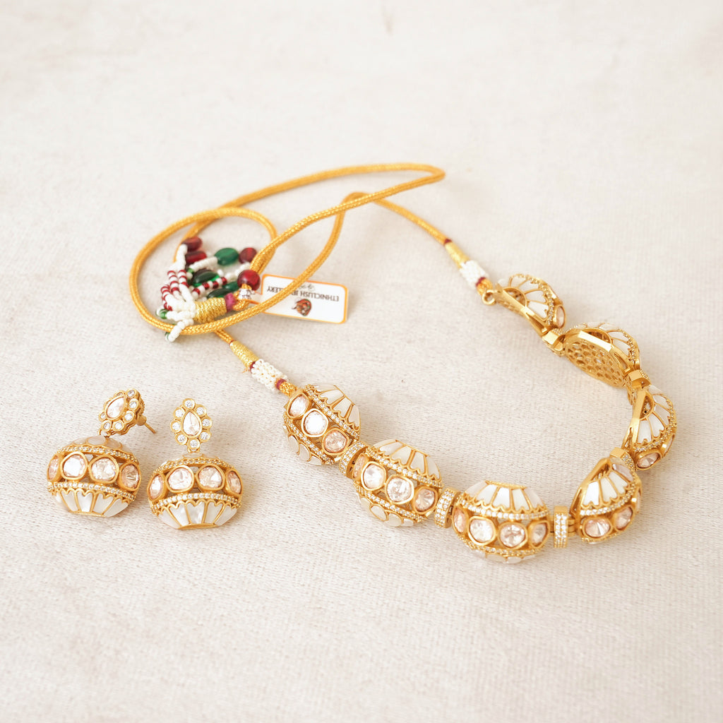 Mother of Pearl Kundan Dome Choker Set with Jhumkas