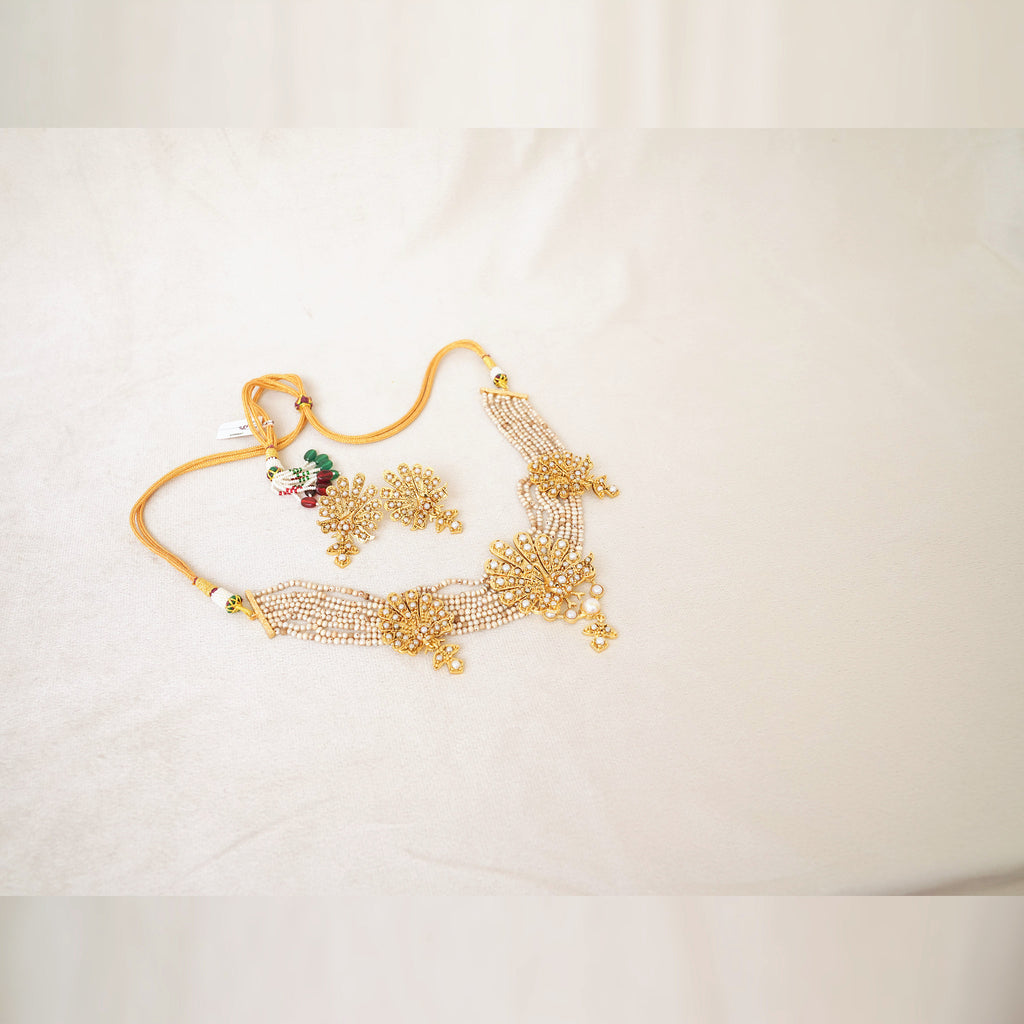 Pearl Multi-Strand Peacock Choker Set