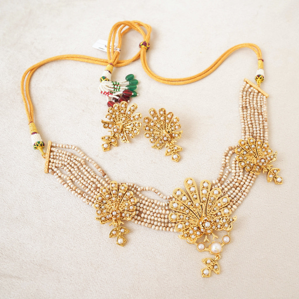 Pearl Multi-Strand Peacock Choker Set