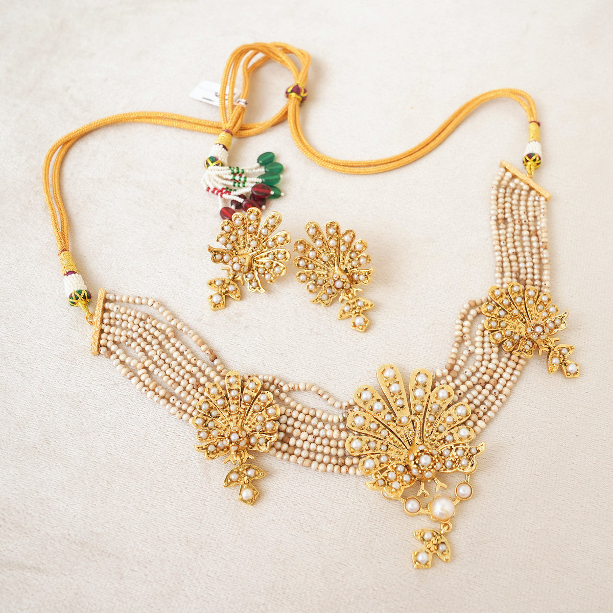Pearl Multi-Strand Peacock Choker Set