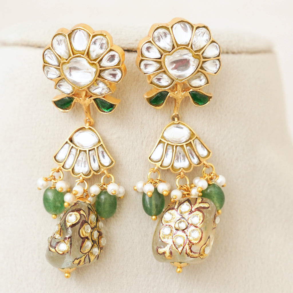 Green Bead Kundan Floral Rani Haar Set