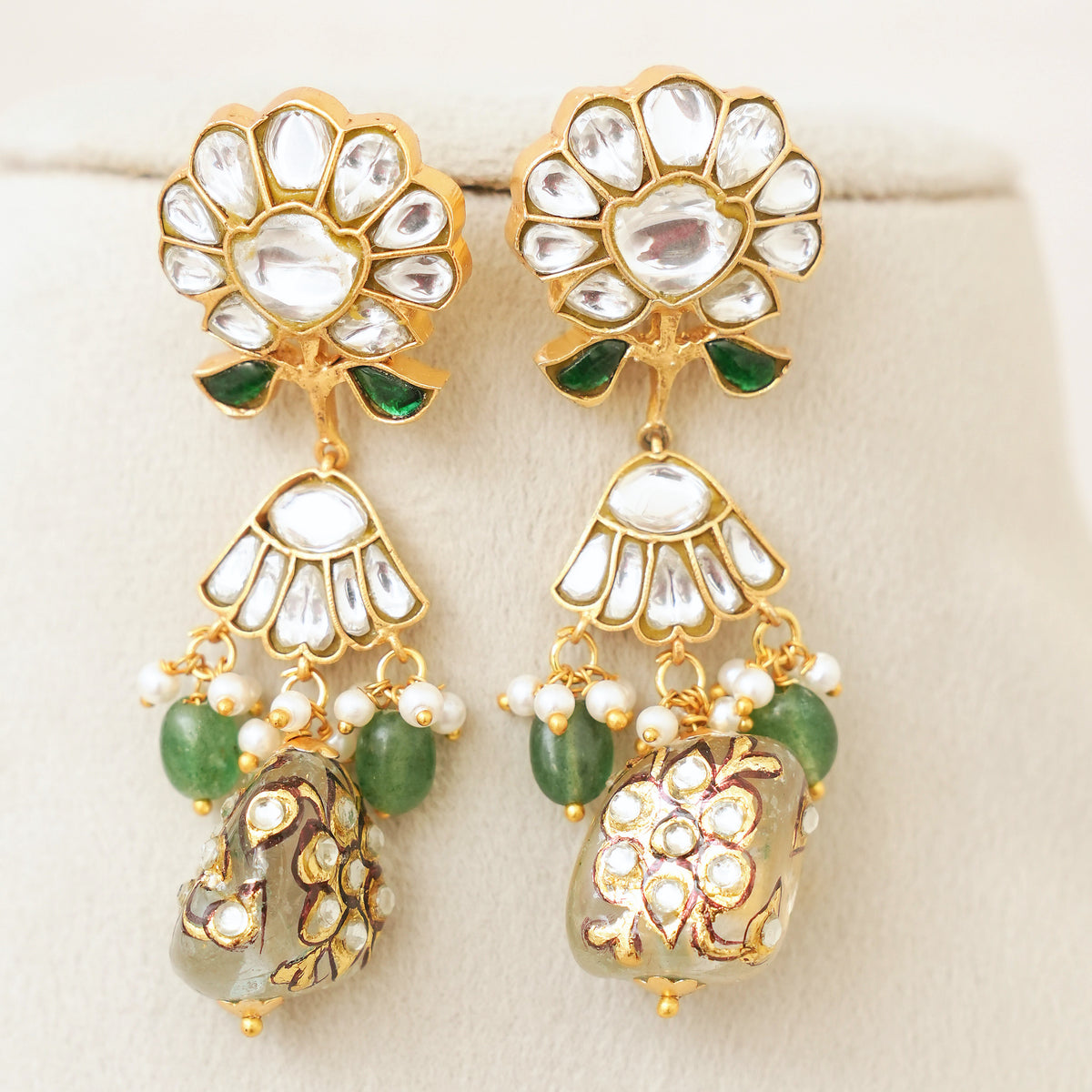Green Bead Kundan Floral Rani Haar Set