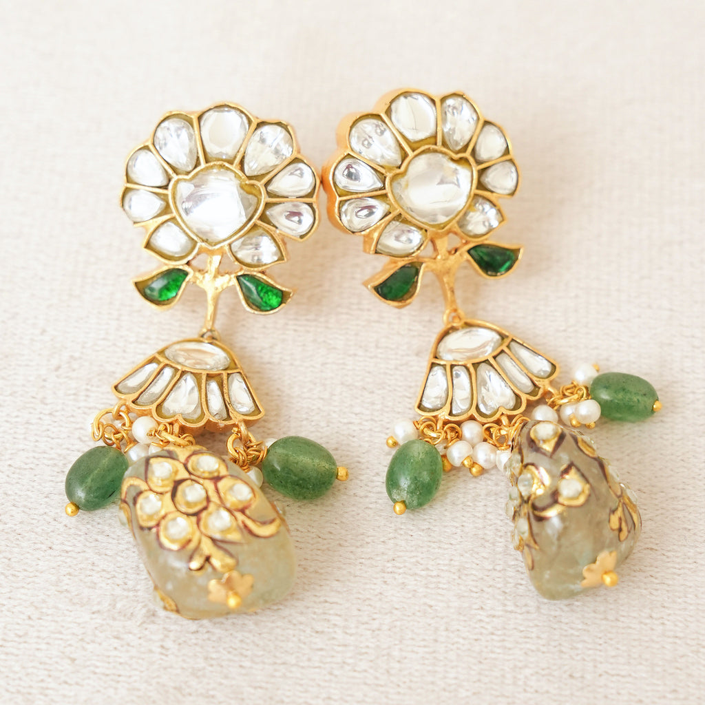 Green Bead Kundan Floral Rani Haar Set