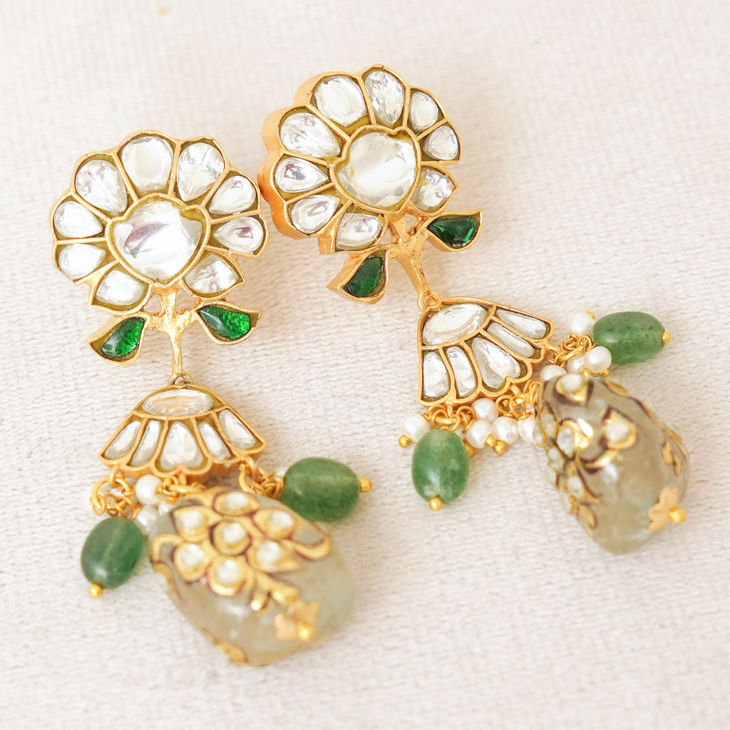 Green Bead Kundan Floral Rani Haar Set
