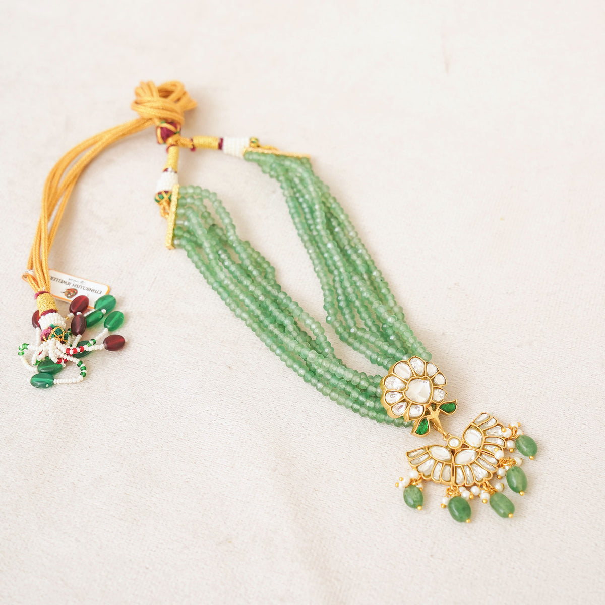 Green Bead Kundan Floral Rani Haar Set