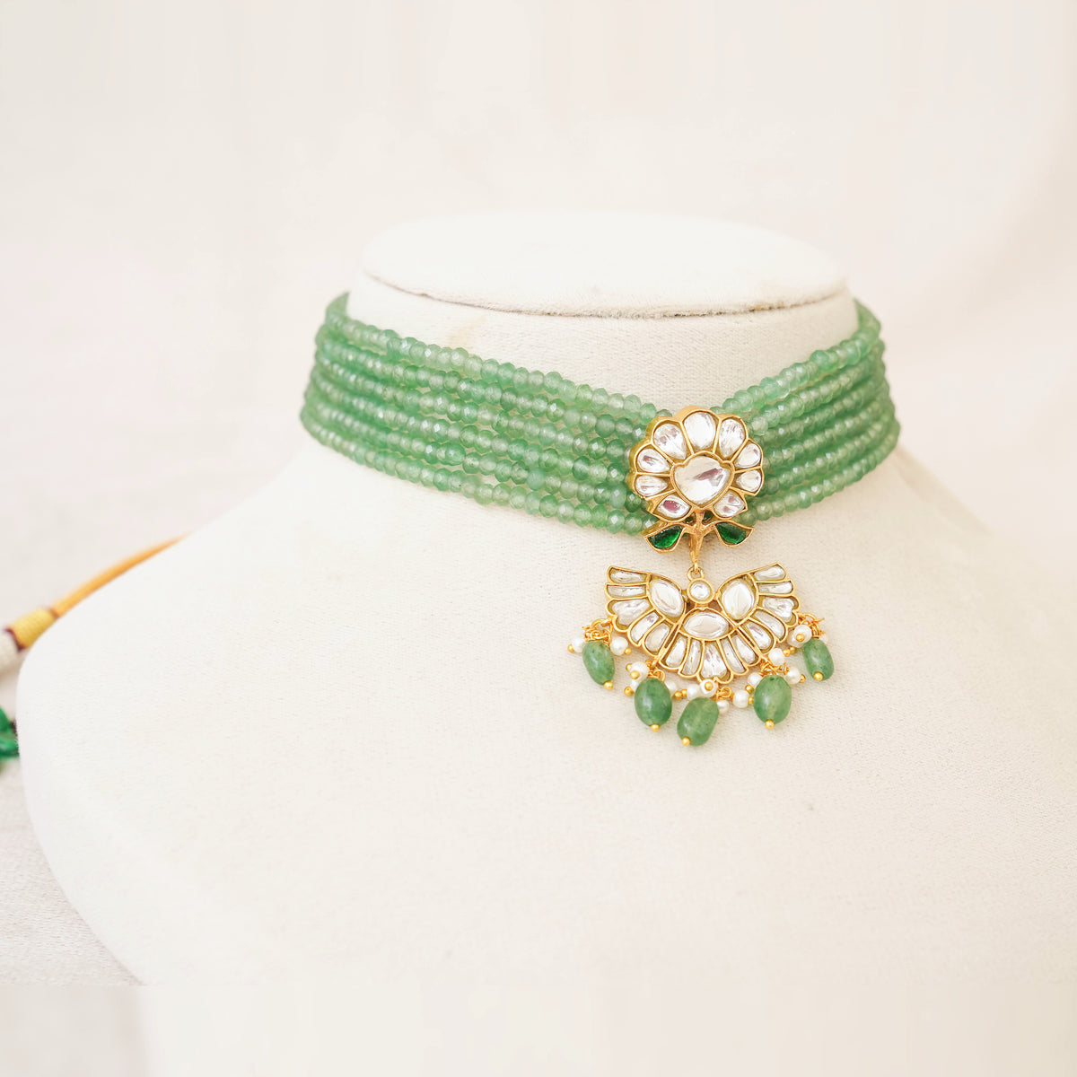 Green Bead Kundan Floral Rani Haar Set