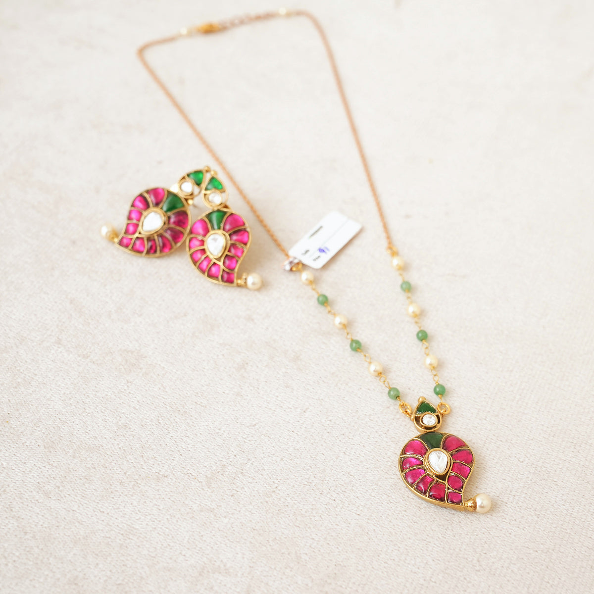 Ruby Kundan Paisley Pendant Necklace Set