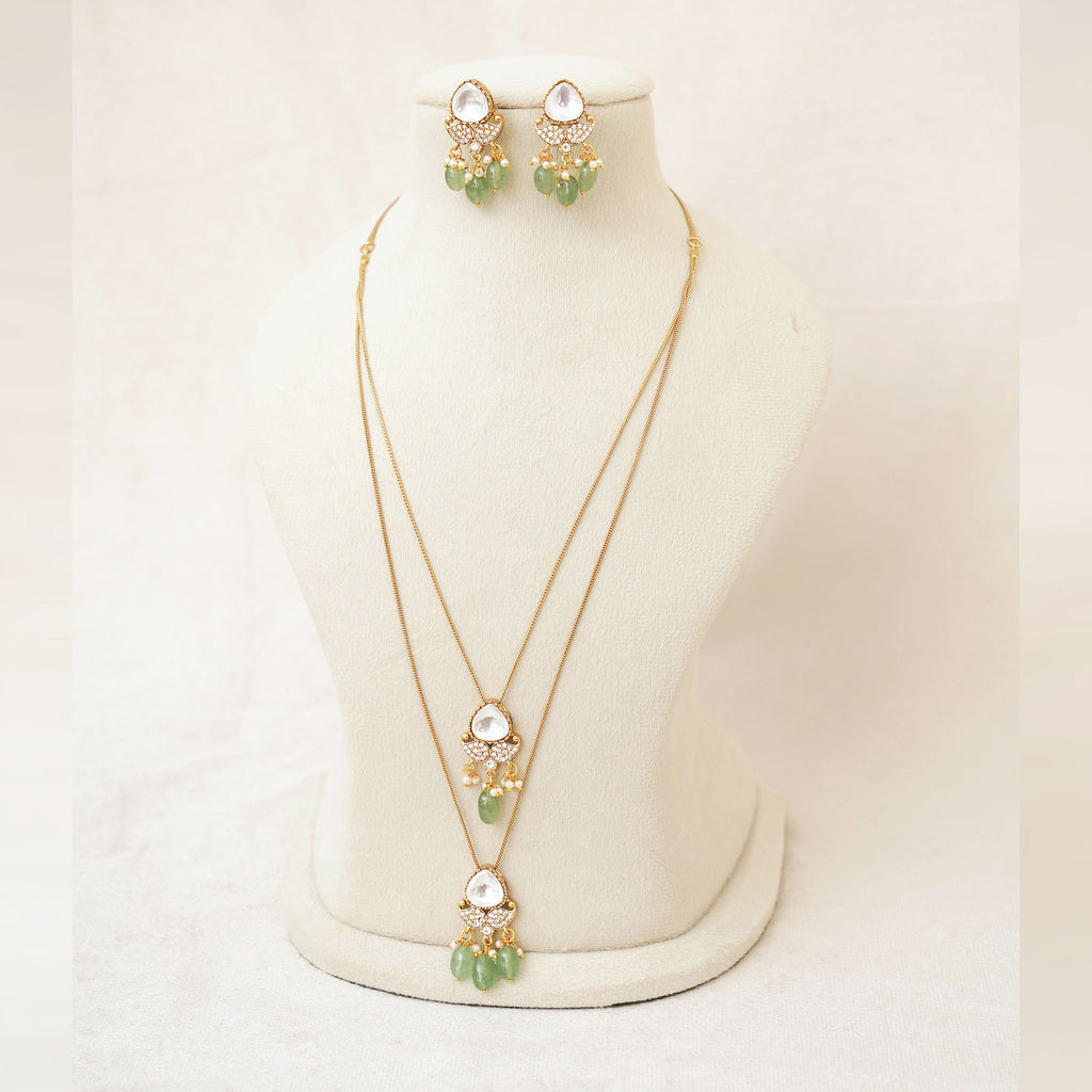 Kundan Drop Pendant Long Necklace Set