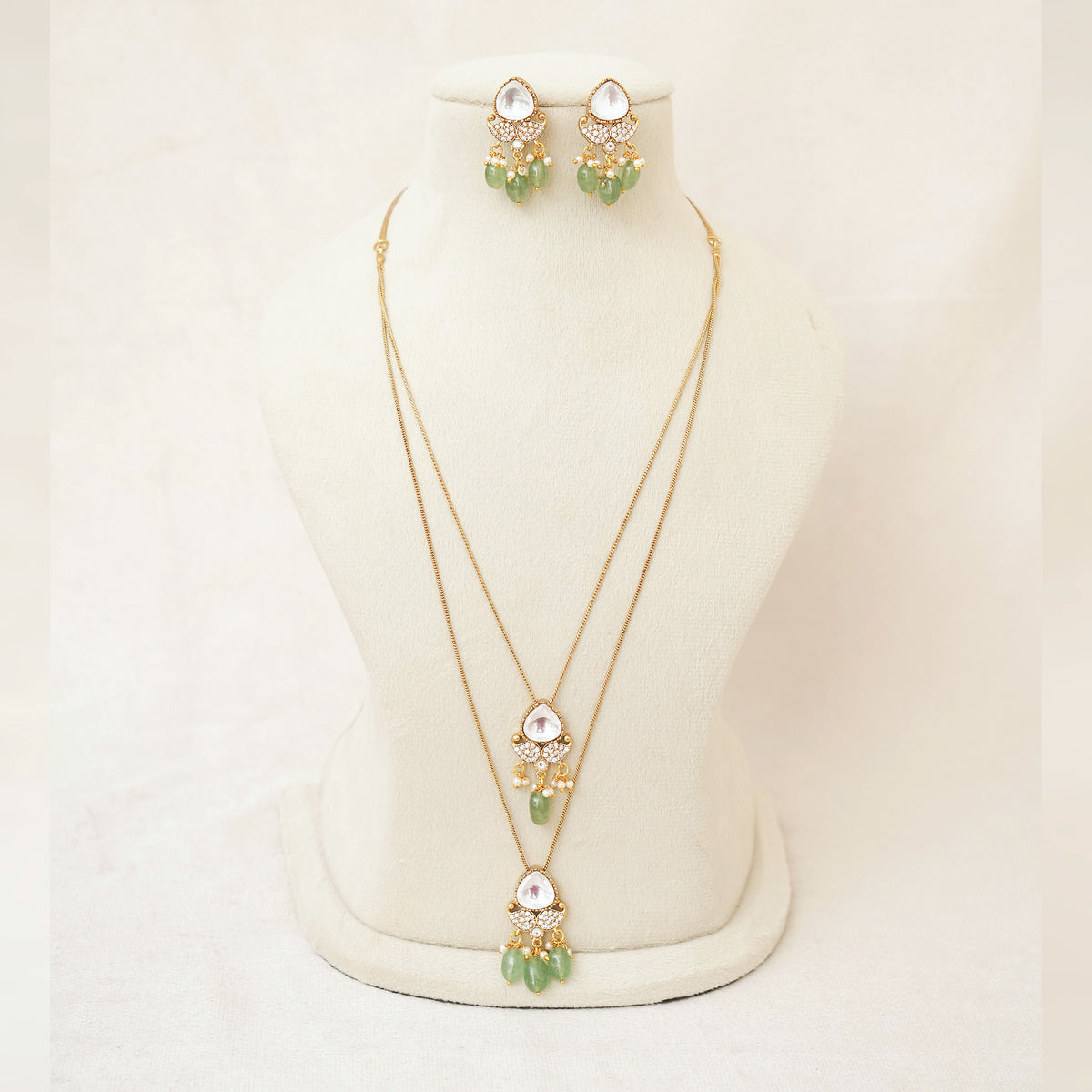 Kundan Drop Pendant Long Necklace Set