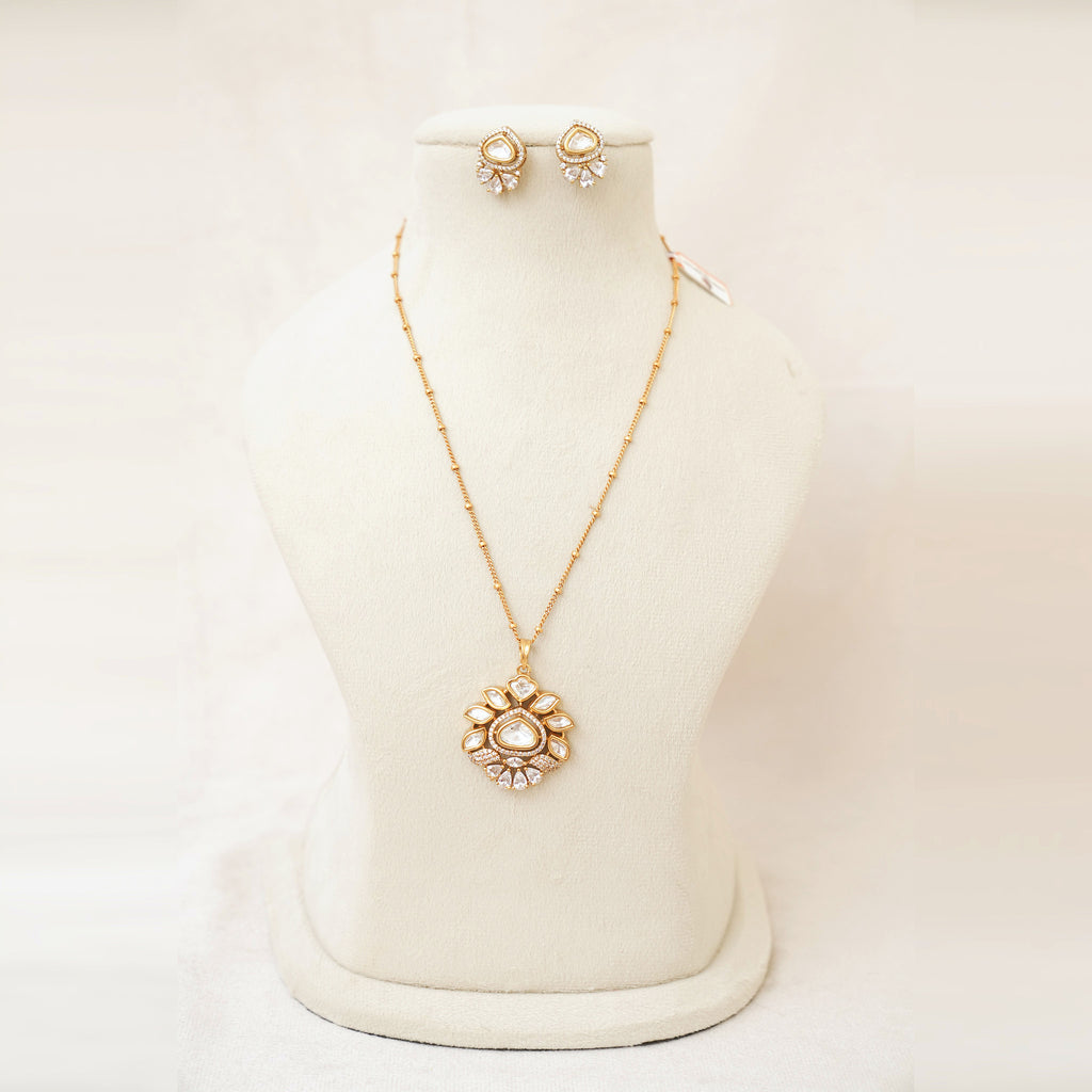 Kundan Polki Blossom Pendant Necklace Set