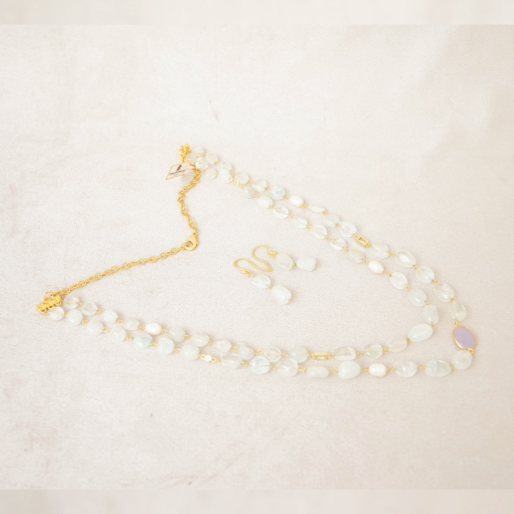 Moonstone & Pearl Long Layered Necklace Set
