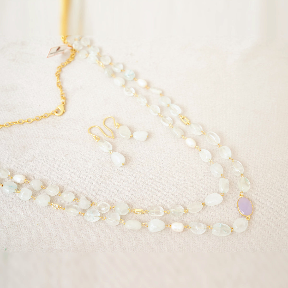 Moonstone & Pearl Long Layered Necklace Set