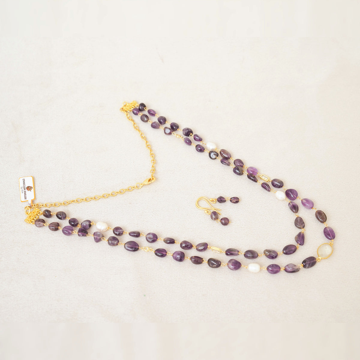 Amethyst & Pearl Long Layered Necklace Set