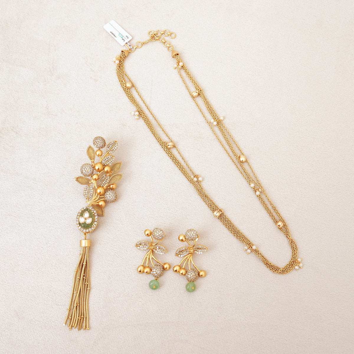 Gold Floral Tassel Pendant Necklace Set