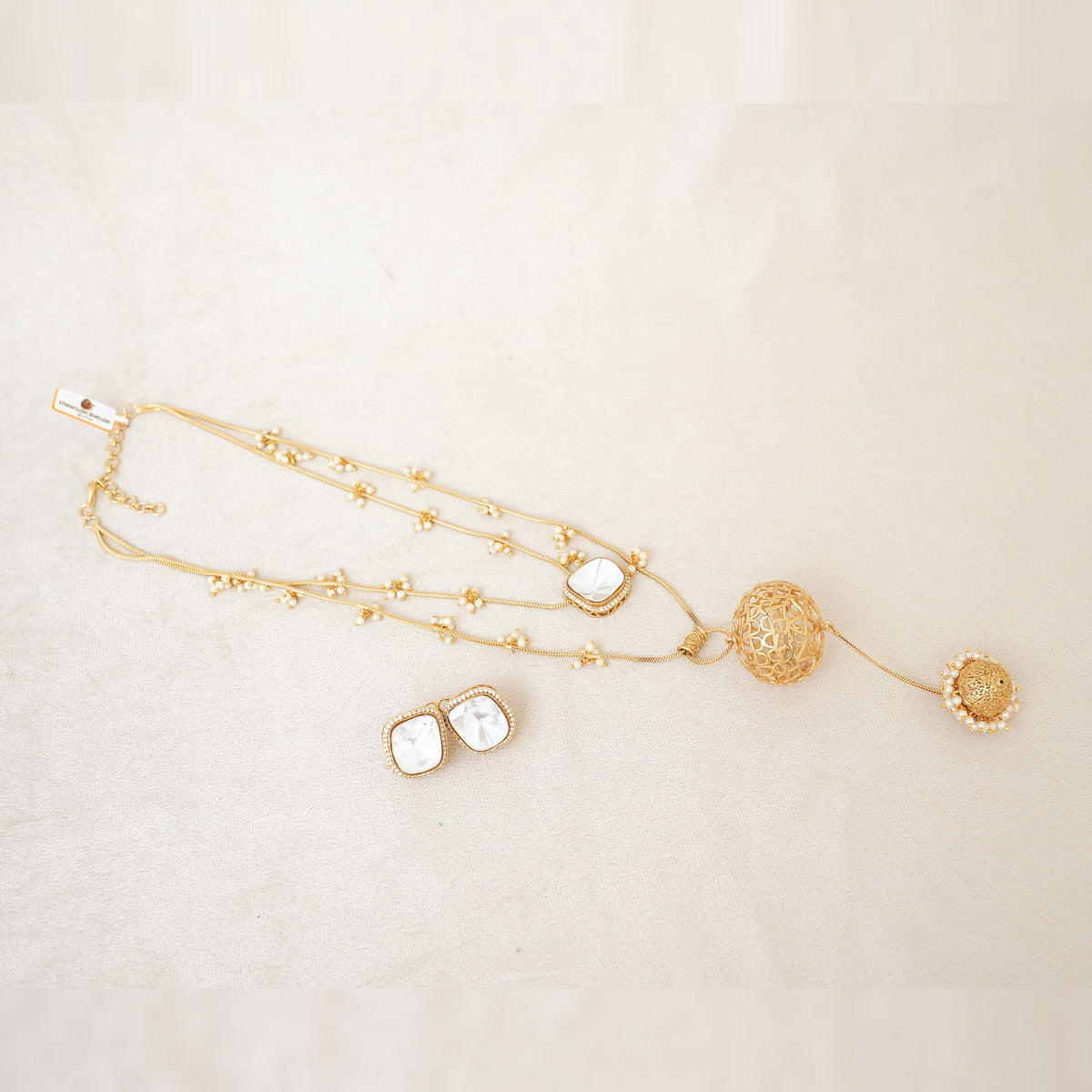 Kundan Layered Necklace Set with Filigree Ball Drop